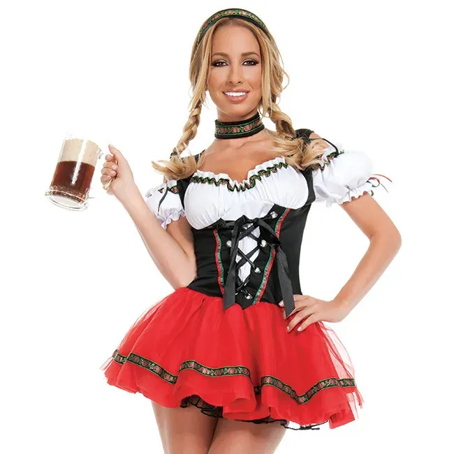ヨーロッパのセクシーなコード化されたオクトーバーフェストの服ドイツのオクトーバーフェストビールの女の子の衣装バーウェイターメイドコスチューム