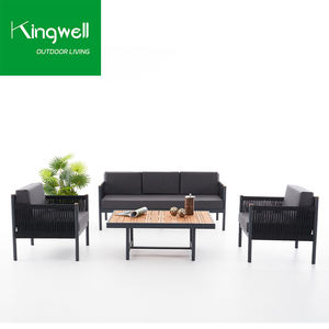 Ensemble de canapés de salon de jardin contemporain en aluminium pour l'extérieur, meubles de jardin en métal avec <span class=keywords><strong>bois</strong></span> plastique - Product Image 2