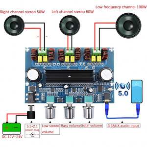 2*<strong>50W</strong>+<strong>100W</strong> High-Power Digital D Class <strong>Amplifier</strong> Board XH-A305 TPA3116D2 <strong>Bluetooth</strong> 5.0 Digital <strong>Amplifier</strong> <strong>2.1</strong> Channel With AUX - Product Image 2