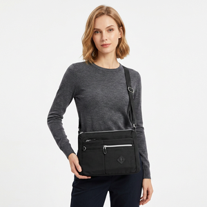 Black <b>Nylon</b> Women Messenger <b>Bag</b> Lightweight Crossbody Shoulder Handbag Multi Pocket Bookbag for Daily Commute - Product Image 6