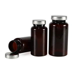 Logo personnalisé PET Bouteille ronde 120ml 250ml Transparent brun avec or estampage couvercles en fer blanc de qualité alimentaire pour pilules de magnésium - Product Image 1