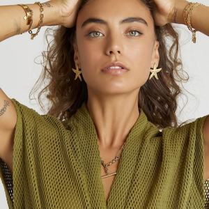 Pendientes de Acero Inoxidable con Forma de Estrella de Mar, Serie Océano, Resistentes a la Decoloración, con Baño de Oro de 18K - Product Image 2