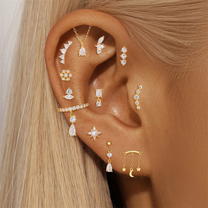Boucles d'oreilles percées Canner S925 en argent sterling avec zircon cubique, clous d'oreilles fins avec pierre CZ, bijoux pour femmes - Product Image 1