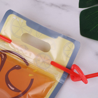 Sac à boisson en plastique de haute qualité avec trou pour paille, fermeture éclair, imprimé sur mesure, transparent, debout, pour boissons