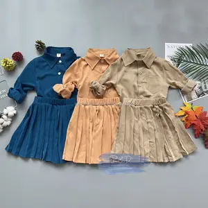 Fashion Kids Clothing Two Piece Sets autumn girls dresses Long sleeve Top with Fold skirt Casual OEM Spandex Style Time