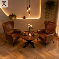 Ensemble de chaises de salle à manger en cuir PU caramel avec table ronde et 2 chaises à dossier haut, mobilier de restaurant, vente en gros, fournisseur d'usine