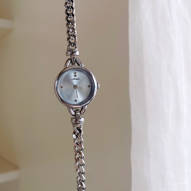 Blue Eco-Friendly Bracelet Style Watch for Women Sleek Minimalist Design Small Dialperfect  Round Dial