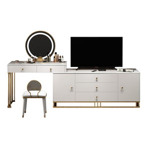 Último Diseño, Gran Venta: Tocador Esquinero con Taburete Redondo, <span class=keywords><strong>Precio</strong></span> Mayorista, Mesa de Maquillaje Blanco Crema para Vestidor en Venta - Product Image 1