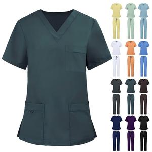 Ensembles de gommage haut et pantalon à col en V avec boucle élastique poche unique pour les dentistes dans les cliniques - Product Image 1
