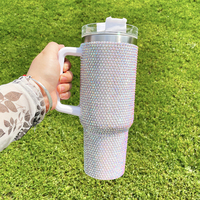 Baru grosir multiwarna 40oz vakum terisolasi Super berkilau berlian azzone bling bertabur cangkir Tumbler dengan pegangan
