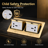Enchufe de Piso Universal de Latón Dorado con 3 Tomas de 10A y USB Modular RJ45 para África y Medio Oriente