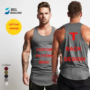 Custom Pattern Mens Y Back Tank Top Racer Back Cotton Stringer Gym Singlet Workout Tank Tops Fitness For Men