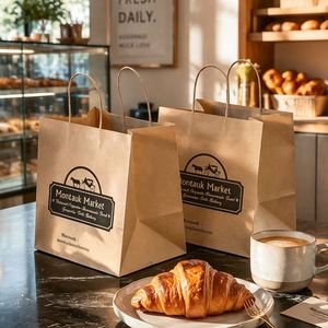 Bolsas de Papel Kraft Desechables, Reciclables, Biodegradables y Ecológicas Personalizadas con Asas Retorcidas para Tostadas, Donas, Bagels y Pan - Product Image 3