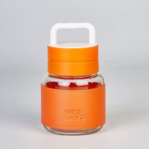 Elegante Botella de Agua Portátil de Vidrio con Funda de Cuero Resistente para Uso Diario - Product Image 1
