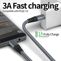 Câble USB-C tressé en nylon 60W, câble de données USB à 90 degrés, câble de charge rapide 3A, câble USB Type-C pour iPhone Xiaomi