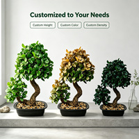 Bonsai Ficus Buatan Bentuk Mahkota Bulat 42cm Tanaman Daun Banyan Palsu Dengan Alas untuk Meja Kantor, Rak, Ambang Jendela, Dekorasi Rumah