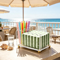 Support à serviettes et pailles en acrylique festonné personnalisé, porte-serviettes de cocktail avec pieds dorés pour rangement de table, bar ou fête