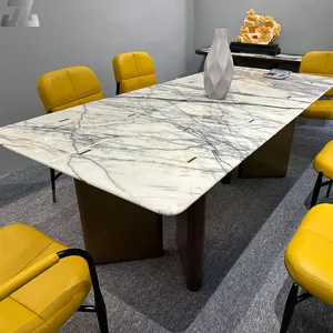 Mesa de jantar em mármore para casa, mobília luxuosa, conjunto de jantar em mármore Nero Marquina, mesa de jantar vintage pós-moderna