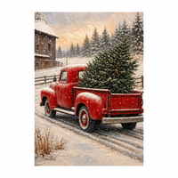 Tableau mural en toile vintage avec camion rouge de Noël, pick-up rétro imprimé avec sapin de Noël, décoration murale rustique pour les fêtes