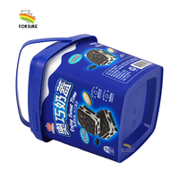 Boîte de rangement carrée pour biscuits de 1,2 L, en plastique réutilisable, avec impression IML, seau en plastique pour pop-corn, emballage personnalisé avec poignée