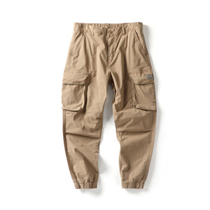 Pantalones Cargo Retro <span class=keywords><strong>caqui</strong></span> para hombre, 100% algodón, transpirable, medio plano, multibolsillos, informales, Jogger, logotipo personalizable, ropa teñida de colores - Product Image 5
