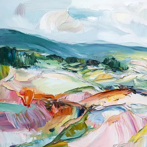 Valley In Bloom Textured Palette Knife Abstract Landscape <b>Painting</b> Neutral Contemporary Handpainted Wall Decorative Artwork - Product Image 3