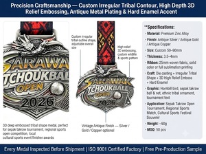 Medalla Deportiva Personalizada de Aleación de Zinc con Diseño 3D de Cogollera en Relieve, Medalla de Competición de Tchoukball con Cordón con Estampado Tribal - Product Image 4