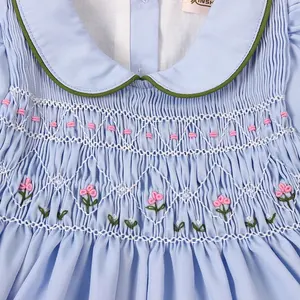 High Quality Kids Garments Manufacturer Embroidered Flower Children Dress Clothing Smocked Dress For Girls