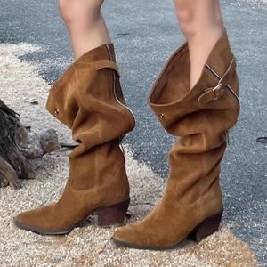 Retro Winter Women Boots Block Heel <strong>Motorcycle</strong> Boots Shoes - Product Image 3