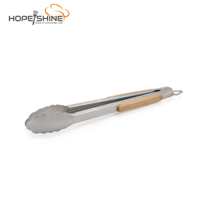 Vente chaude Manche En Bois En Acier Inoxydable Gadgets De <span class=keywords><strong>Cuisine</strong></span> Outils Pain <span class=keywords><strong>Viande</strong></span> BBQ Pinces À Aliments Pour L'extérieur - Product Image 1
