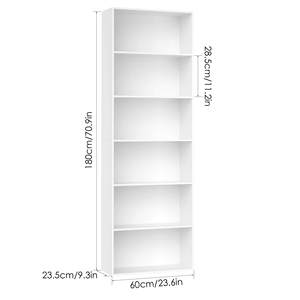 Estantería abierta de 6 niveles, estantes de almacenamiento de exhibición independientes altos, estantería de madera maciza para dormitorio, sala de estar, oficina, blanco - Product Image 2
