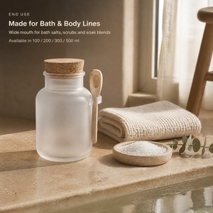 Pot vide en ABS dépoli pour sels de bain, avec cuillère en bois et couvercle en liège, logo personnalisé, conteneur cosmétique à large ouverture pour gommage corporel, vente en gros - Product Image 6
