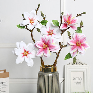 Bonsái de Magnolia Artificial Lichao, Flor de Seda Suave de PVC Hecha a Mano, Decoración para Bodas y Hogar, Planta Decorativa Impresa en 3D - Product Image 1