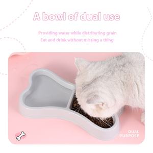 Pet tigela dupla; gato e cão tigela de plástico em forma de osso; Bacia antiderrapante para alimentação e rega - Product Image 3