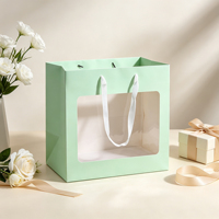 Sac cadeau carré en carton blanc avec poignée en corde, finition brillante et fenêtre transparente pour emballage de bougies, artisanat, fêtes, Fête des Enseignants