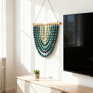 งานตกแต่งผนังสไตล์สแกนดิเนเวียน สีน้ำเงินไล่เฉด ประดับลูกปัดไม้และป่าน สำหรับตกแต่งบ้าน โฮมสเตย์ สไตล์โบโฮ - Product Image 4