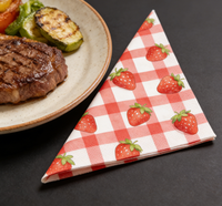 Serviettes de table jetables carrées imprimées fraises à carreaux gingham, style fête et pique-nique, biodégradables