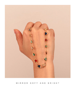 Trendy <b>Boho</b> Style 18K Gold Plated Brass Women's Jewelry Colorful Heart-Shaped Zircon Link Chain <b>Necklace</b> Claw Setting Party - Product Image 4