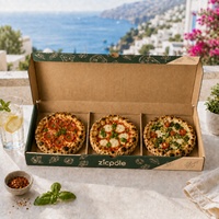 Boîte à pizza en papier Zicpole personnalisée, lot de 3 mini-boîtes à pizza à 3 compartiments avec emplacement pour coupelle de sauce, collection d'emballages alimentaires pour pizza à emporter
