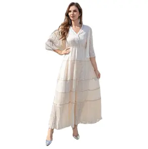Middle East Europe And America Muslim V-neck Waisted Women's Loose Dresses 2024 Eid Wholesale