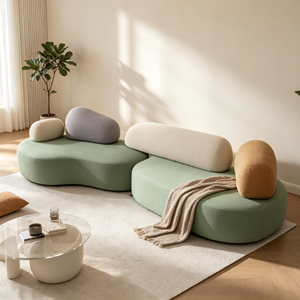 Sofá Seccional de Tela en Forma de S, Diseño Modular Minimalista Moderno, Respaldo con Almohadas, Sin Brazos, Juego de Muebles para Sala de Estar - Product Image 3