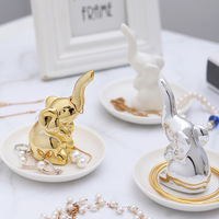 Porte-bijoux éléphant blanc en céramique mignon, support décoratif pour bagues/plateau à bibelots, cadeaux pour la Saint-Valentin, fiançailles, mariage, anniversaire