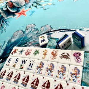 Dropshipping, 1 Juego Mínimo, Juego de Mahjong Personalizado Azul Sirena, 160 Fichas de Mahjong Americanas de Lujo Grabadas en Acrílico de 4 Capas - Product Image 6
