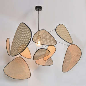 Lampe décorative rustique en bois cuisine bambou tissé abat-jour rotin abat-jour pendentif lumière - Product Image 1