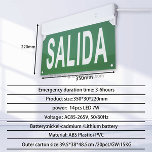 Luz de Señalización de Salida de Emergencia LED Verde de Seguridad Recargable de 3.7V 1500mAh, Señal de Salida de Emergencia por Incendios y Escaleras, Impresión Serigráfica - Product Image 2