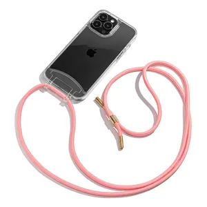 Whole Sale Shockproof PC Strap Clear Crossbody Acrylic Transparent Phone Cases Covers With Necklaces Lanyard For Iphone
