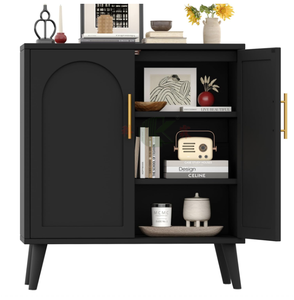 Credenza Nera da 15,7 Pollici con Armadietto, Ripiano Regolabile e Gambe in Legno, Buffet Moderno per Cucina e Soggiorno - Product Image 2