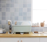 Égouttoir à vaisselle couvert en plastique, boîte de rangement pour bols et assiettes, organisateur d'ustensiles réglable, égouttoir de comptoir de cuisine