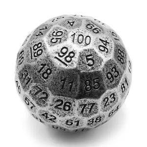 Bescon Solid Metal 100 Sided Dice, Game Dice D100,Giant Polyhedral Metal 100 Sides Dice 50MM in Diameter (1.97in),Ancient Silver