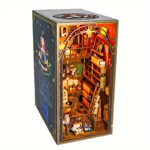 Bookshelf 3D Puzzle Miniatura Montado Edifício Diy Toy Room Artesanato De Madeira Dia Das Bruxas Ação De Graças Natal Presente De Aniversário